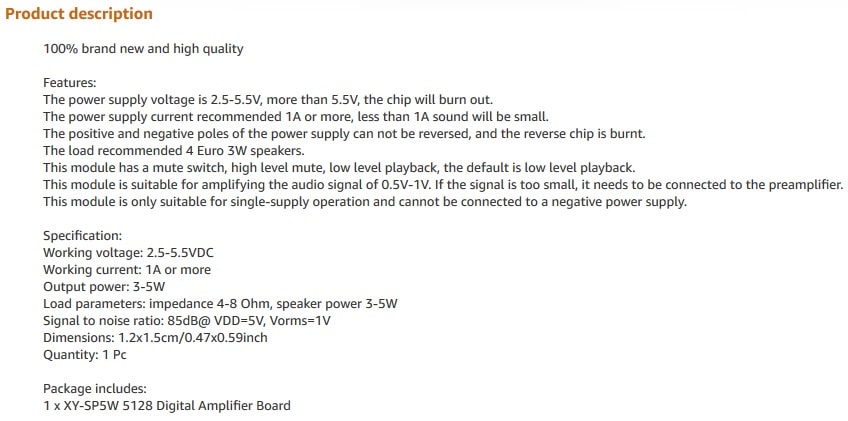 مشخصات ماژول آمپلی فایر 5W تک کانال مدل XY-SP5W